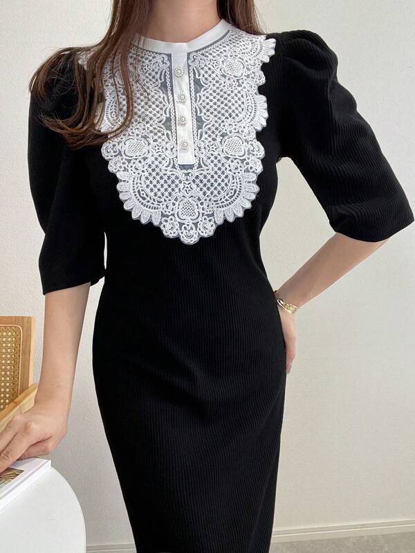 FRIFUL Rochie de damă, de culoare uni, lungă, casual, cu nasturi în față