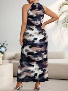 Celure Plus Size Tie-Dye Sleeveless Dress, Casual Everyday Wear - Black - View 3