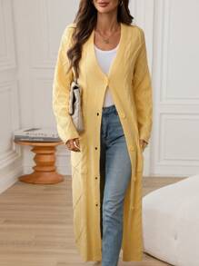 SHEIN LUNE Women Long Cardigans, Warm For Fall & Winter - Yellow - View 5