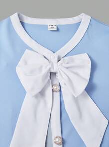 1 件 Tween Girl 休闲长袖连衣裙，带可拆卸蝴蝶结装饰，秋季