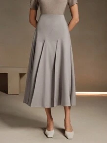 Anewsta Chân váy công sở xếp ly bất đối xứng thanh lịch dành cho nữ - Xám - Xem 4