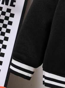 1pc Casual, Comfortable, Fashionable, Practical, Thick, Warm Young Boys Letter Print Sweatshirt Suitable For Daily Wear, School, Outing, Sports, Autumn/Winter Season - Black - View 6