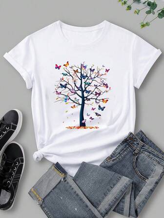 Tree & Butterfly Print Tee