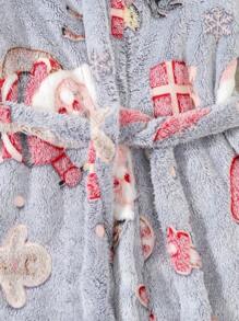 Young Boy Cute Christmas Cartoon Pattern Thick Long Sleeve Hooded Robe, Autumn/Winter - Blue - View 4