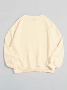 Flirla Áo nỉ cổ tròn dài tay thường ngày cỡ lớn có in chữ tiếng Anh - Màu be - Xem 2