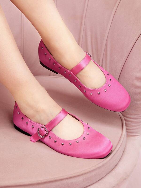 CUCCOO DOLLMOD Round-Toe Metal Studs Strap Ballet Flats, Comfortable Mary Jane Women's Flat Shoes Halloween