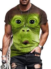 Manfinity Homme Men's Crew Neck Short Sleeve Animal Print Casual T-Shirt - Green - View 1