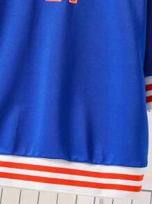 Robe à capuche rayée et décontractée pour bébé fille avec éléments anglais, tenue d'hiver chaude - Bleu azur - Voir 7
