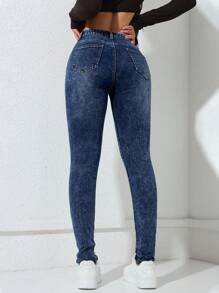 Flexra 前扣简约多口袋休闲牛仔裤 - 深色水洗藍 - 查看 3