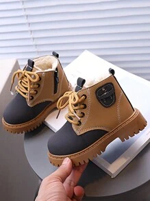 1 Pair Unisex Autumn/Winter Children Boots, Thermal Lined Fashion Ankle Boots, Girls Casual Boots, Boys Lace-Up Flat Boots, Suitable For Winter
