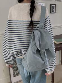 DAZY Women Round Neck Striped Oversized Sweater Fall - Blue - View 5