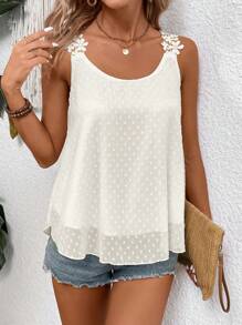 EMERY ROSE Women's Solid Color Chiffon Jacquard Tank Top - Apricot - View 6