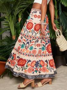 Travachic Floral Print Ruffle Hem Summer Beach Women's Skirt - Multicolor - View 1