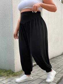 SHEIN CURVE+ Plus Size Black Casual Jogger Pants Fall Cloth For Women - Black - View 4