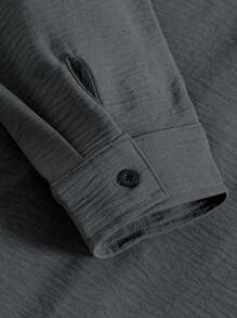 Manfinity Homme Áo sơ mi nam trơn cài nút tay dài màu trơn, dáng rộng, cổ bẻ thời trang, thích hợp đi chơi, áo sơ mi nam màu xám, cho mùa thu - Xám - Xem 5
