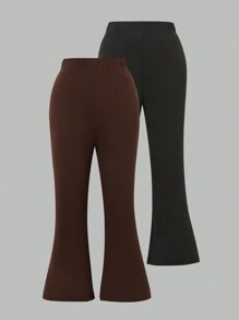 SHEIN 4 件套 Tween Girls 基本款纯色喇叭紧身裤 - 彩色 - 查看 2