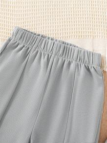2 piezas Conjunto casual de chaqueta con capucha con cierre de cremallera y texto con textura y pantalones para niñas adolescentes de moda - Gris - Ver 8