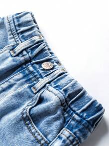 SHEIN Baby Girl Fashionable Utility Design High Street Washed Straight Leg Jeans - Medium Wash - View 6