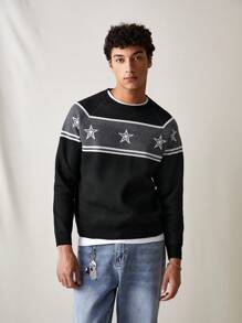Manfinity VCAY Suéter de manga larga de ajuste holgado, de punto con estampado de moda casual para hombres