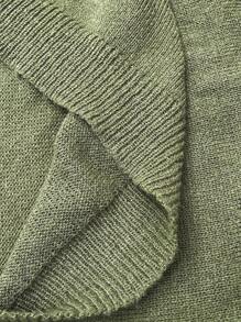 Calvaya Plus Size Solid Color Stand Collar Army Green Sweater For Fall & Winter - Dark Green - View 3