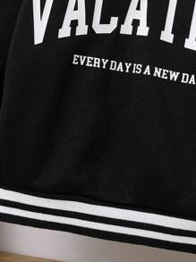 1pc Casual, Comfortable, Fashionable, Practical, Thick, Warm Young Boys Letter Print Sweatshirt Suitable For Daily Wear, School, Outing, Sports, Autumn/Winter Season - Black - View 3