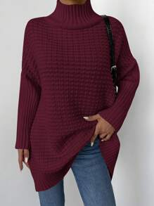 EURMUSE Plus Turtleneck Drop Shoulder Sweater, Winter - Burgundy - View 2