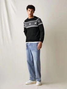 Manfinity VCAY Suéter de manga larga de ajuste holgado, de punto con estampado de moda casual para hombres