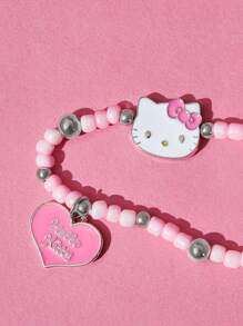 HELLO KITTY AND FRIENDS | SHEIN 可爱手工串珠粉色卡通猫咪合金手机链手机挂绳，适用于所有手机壳，情人节礼物 - 彩色 - 查看 5