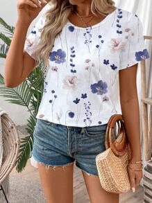 SHEIN LUNE Women Floral Print Casual Vacation T-Shirt