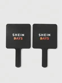SHEIN 1 件黑色印花方形简约日常镜子 - 黑色 - 查看 3