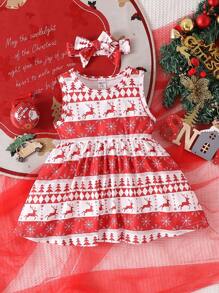 Vestido sin mangas casual con estampado navideño para bebé niña, verano - Multicolor - Ver 1