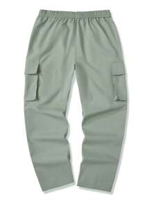 Manfinity Homme 男士纯色抽绳口袋休闲工装裤，秋季 - 薄荷綠 - 查看 2