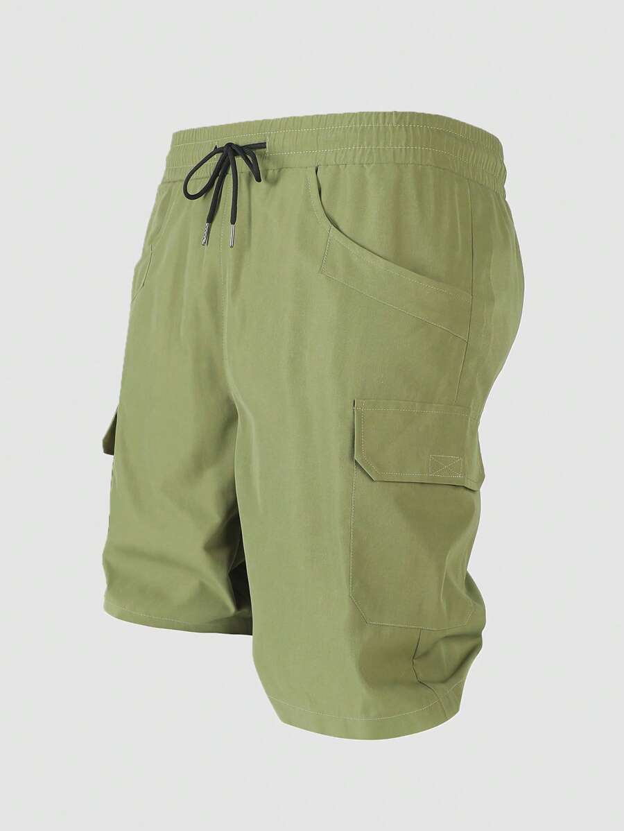 Gym Rark Boyfriend Style Men's Solid Color Drawstring Waist Cargo Shorts Training Top Sweat Pants - Army Green - View 1