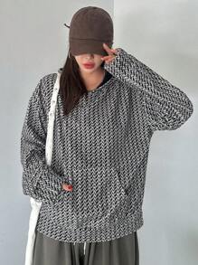 DAZY Damen Lässiger strukturierter Karomuster Kapuzenpullover Langarm Sweatshirt, Frühling Herbst, Herbst Damenbekleidung