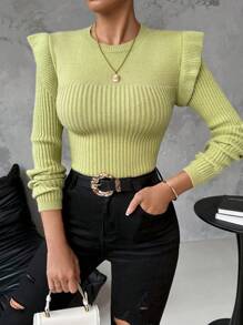 Chiquease Women's Solid Color Simple Casual Knitted Long Sleeve Sweater, Fall Winter - Green - View 1