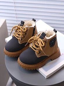 1 Pair Unisex Autumn/Winter Children Boots, Thermal Lined Fashion Ankle Boots, Girls Casual Boots, Boys Lace-Up Flat Boots, Suitable For Winter