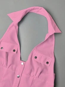 SHEIN LUNE 女式纽扣式露背时尚修身衬衫 - 粉色 - 查看 3