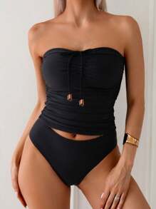 Swim Lushoire Elegant & Versatile Slim-Fit Bandeau Tankini Set Summer