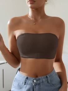 Reggiseno tubolare da donna a tinta unita, senza spalline, regolabile, 1 pezzo - Moka Marrone - Visualizzare 5