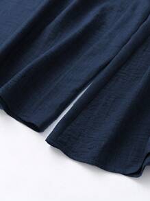 SHEIN LUNE Women's Solid Color High Waist Pleated Wide Leg Loose Elegant Office Pants Fall Cloth For Women - Navy Blue - View 3