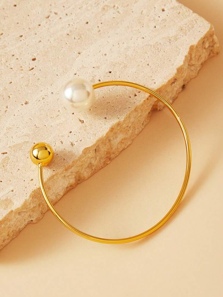 Pre18K Gold Plated Glass Beads Patchwork Smooth Bangle