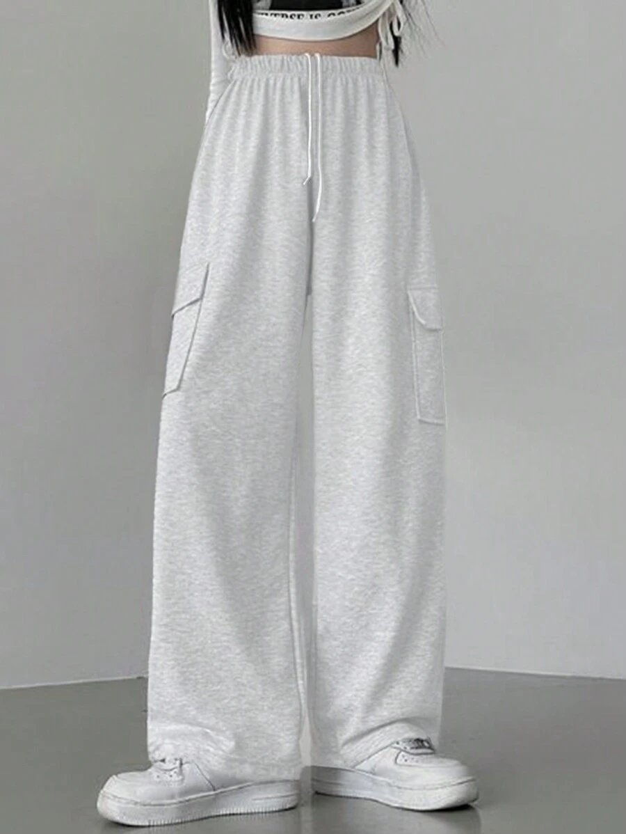 DAZY Casual Solid Color Drawstring Waist Sweatpants Women Joggers - Light Grey - View 1