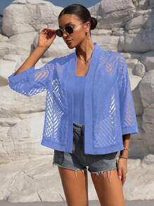 SHEIN LUNE Women's Long Sleeve Open Front Casual Everyday Regular Jacket Fall Cloth For Women - Blue - View 4