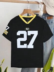 INAWLY 女式夏季 V 领宽松休闲落肩数字印花 T 恤，图案 T 恤图案 T 恤女式上衣 - 彩色 - 查看 4