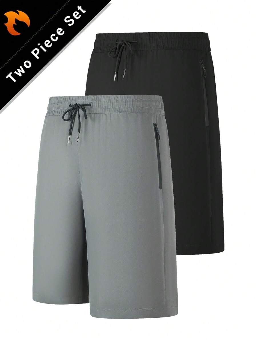 Manfinity Boxing 2 chiếc quần short nam kiểu boyfriend, quần short tập gym nhanh khô, quần short chạy bộ thoáng khí, quần short thể thao mùa hè, quần nỉ thoáng khí màu đen. - màu đen - Xem 1