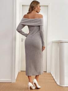 Chiquease Autumn/Winter  Camel Elegant Casual Fitted Off-Shoulder Long Sleeve Dress - Camel - View 2