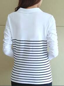 INAWLY Blusa casual de mujer con estampado de rayas y mangas largas con solapa - Multicolor - Ver 2
