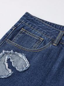 ROMWE MEN Street Life Quần Short Jeans Cargo Nam Có Miếng Dán Trang Trí, Quần Short - Màu xanh lam - Xem 6