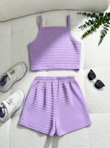 SHEIN Tween Girls Set - Lilac Purple - View 2