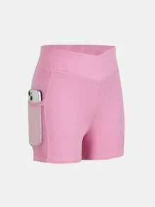 2 pièces Short cycliste en tricot unicolore pour préadolescentes, décontracté - Rose orangé - Voir 10